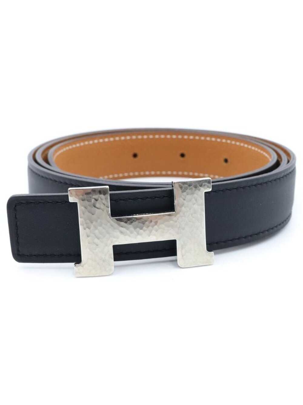 Hermes Constance Leather Belt Silver Black